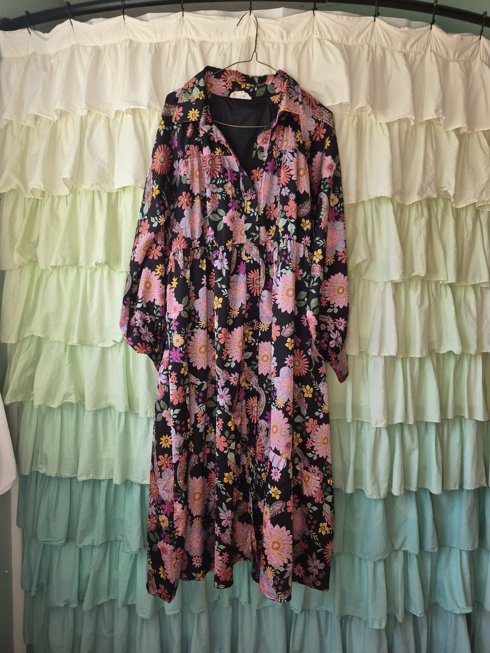 Black Floral Maxi Dress with Pink & Purple Blooms